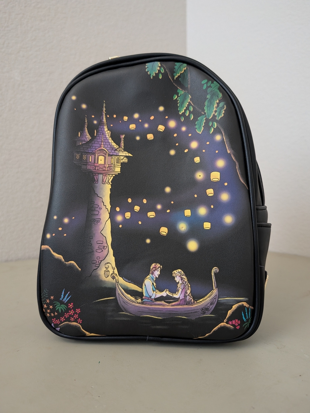 Kids Black Lantern Night Backpack with Rapunzel Scene